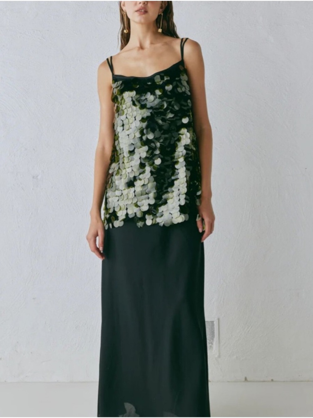Anok Sequin Maxi Dress Olive 🫒